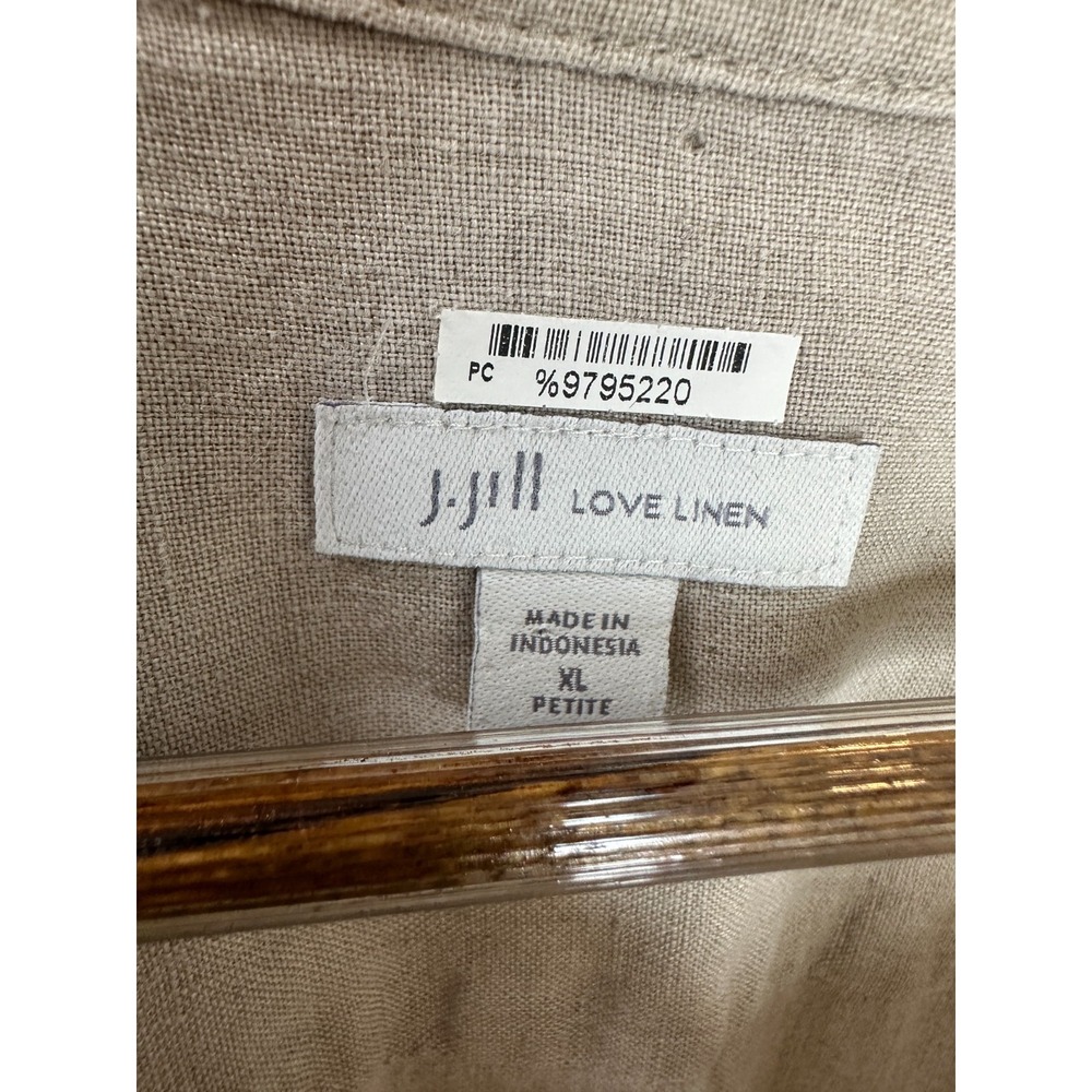 J.Jill Love Linen Beige V-Neck Asymmetrical Tunic Top XL Petite Lagonlook Relax - Picture 9 of 12